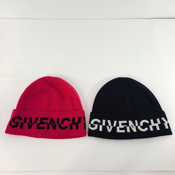 Givenchy Accessories - Givenchy Split Logo Wool Skull Cap Beanie Winter Hat Fold Cuff Made In Italy NWT